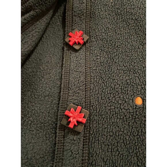 Vintage Fleece Green Jacket Unique Gift Buttons Appliqué Christmas Scene Sz 2X - Picture 9 of 10
